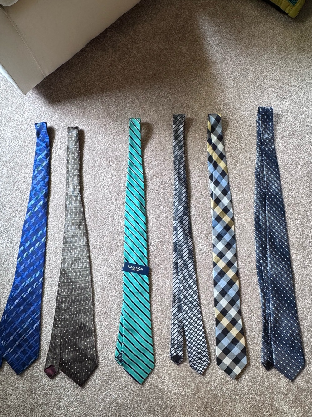 Men's Assorted Patterned Ties in Blue, Teal, Gray, Brown
